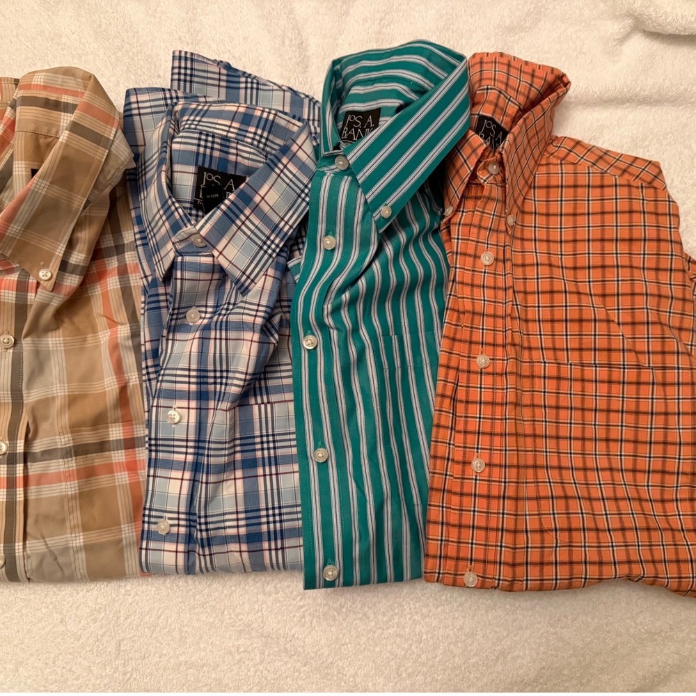Jos. A. Bank lot of 4 shirts size Medium blue white peach tan black teal salmon